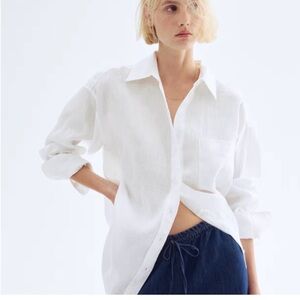H&M Classic White Button-Up Linen Shirt